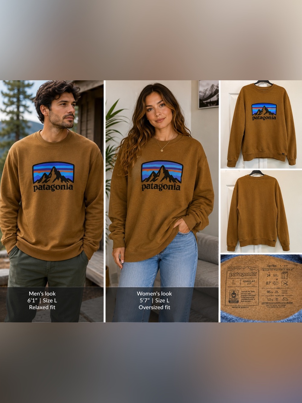 Patagonia P-6 Logo Graphic Sweatshirt Brown Mountain Crewneck Pullover L